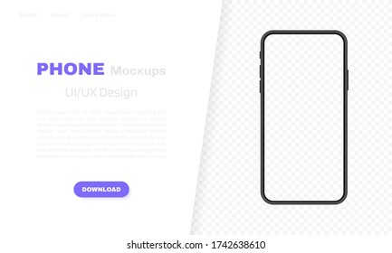 Smartphone blank screen, phone mockup. Template for infographics, presentation or mobile app. UI interface design. Modern vector illustration.