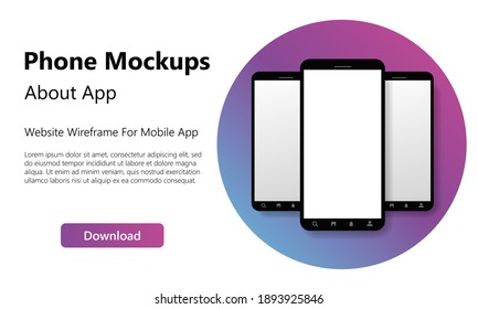 Smartphone blank screen, phone mockup with trendy colors circle. Device model. Modern template for infographics or presentation UI design interface. Vector isolated illustration.