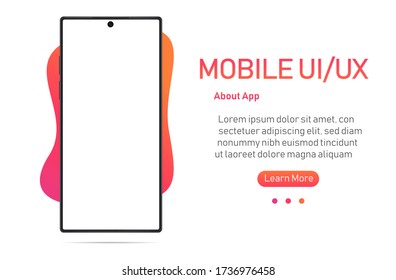 Smartphone with blank screen. Realistic cell phone can be a template for infographics or presentation of interface. Frame less smartphone. Vector Illustration UI/UX design