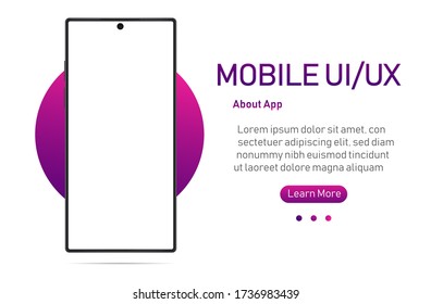 Smartphone with blank screen. Realistic cell phone can be a template for infographics or presentation of interface. Frame less smartphone. Vector Illustration UI UX design