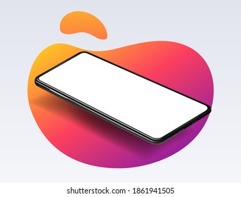 Smartphone with blank screen. Realistic cell phone can be a template for infographics or presentation of interface. Frame less smartphone. Vector Illustration UI UX design