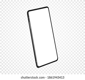 Smartphone with blank screen. Realistic cell phone can be a template for infographics or presentation of interface. Frame less smartphone perspective view. Vector Illustration UI UX design