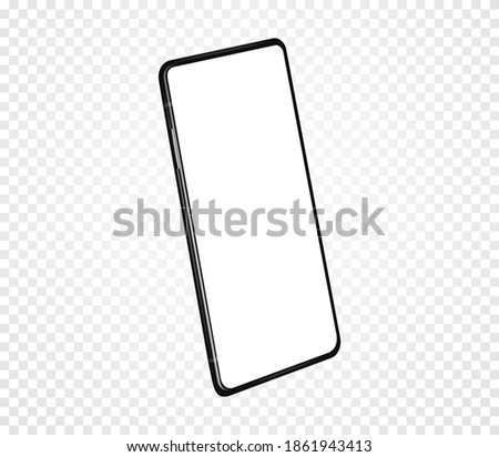 Smartphone with blank screen. Realistic cell phone can be a template for infographics or presentation of interface. Frame less smartphone perspective view. Vector Illustration UI UX design