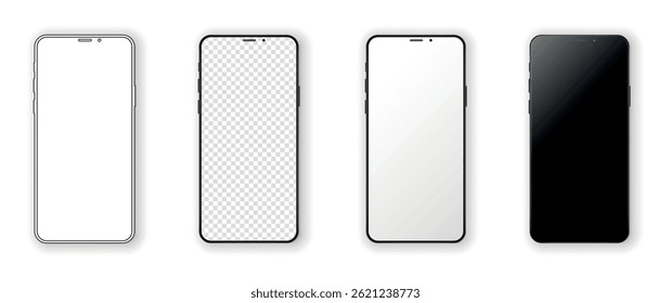 Smartphone blank screen in realistic, clay, flat, line style. Smartphone mockup with blank white and gradient. Realistic mobile phone mockup. Vector illustration.