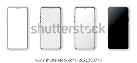 Smartphone blank screen in realistic, clay, flat, line style. Smartphone mockup with blank white and gradient. Realistic mobile phone mockup. Vector illustration.