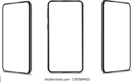 Smartphone with blank screen ,rotated position different angles. Mockup generic device. Vector mobile phone set ,Template for infographics UI,UX or presentation 3D realistic phones.