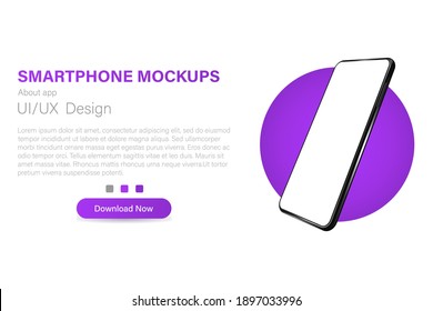 Smartphone with a blank screen in a rotated position. 3d isometric vector illustration of a cell phone. Smartphone in perspective. Template for infographic or presentation interface design.