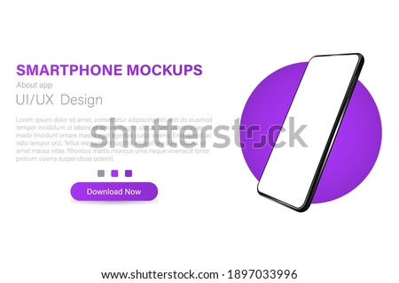 Smartphone with a blank screen in a rotated position. 3d isometric vector illustration of a cell phone. Smartphone in perspective. Template for infographic or presentation interface design.