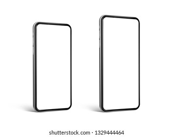 Smartphone blank screen small and max size perspective view isolated on white background template mockup - eps 10 ultra realistic vector