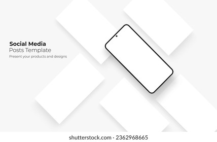 Smartphone With Blank Screen, Social Media Posts Blank Template For Your Designs. Vector Illustration