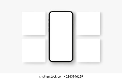 Smartphone With Blank Screen, Square Templates for Social Media Posts Design. Vector Illustration