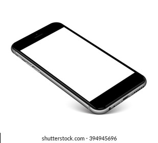 Smartphone with blank screen standing on corner, isolated on white background - high detailed eps 10 vector illustration