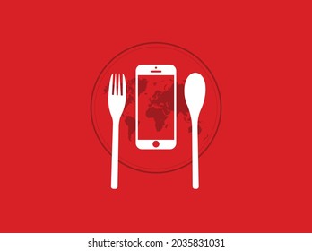 Smartphone with a blank screen for taking photo food, Order food menu concept, Work at home during quarantine coronavirus Covid-19, Social distancing new normal concept, Shopping online food delivery.