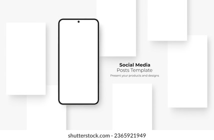 Smartphone With Blank Screen, Blank Template For Social Media Posts Design. Vector Illustration