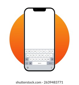 Smartphone with Blank Screen and Virtual Keyboard Vector Illustration on Gradient Background for Mobile App UI and Text Messaging Design	