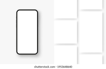 Smartphone with Blank Social Media Posts Template for Your Design. Vector Illustration