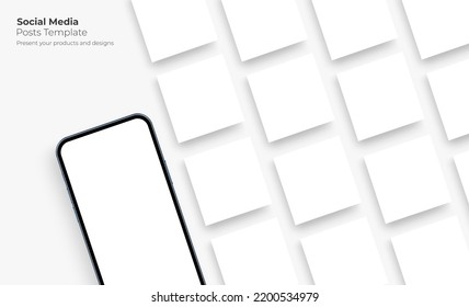 Smartphone With Blank Square Social Media Posts Templates for Bloggers or Brand Designs. Vector Illustration