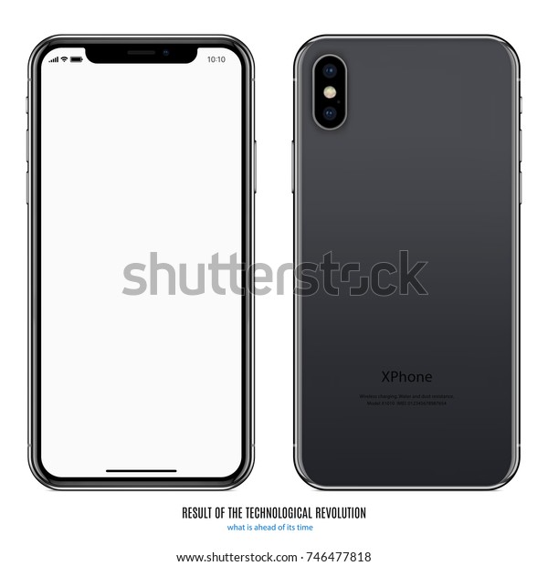 白い背景に空白の画面と背面を持つ Iphoneスタイルの黒い色のスマートフォン ストックベクターイラストeps10 のベクター画像素材 ロイヤリティ フリー