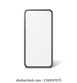 Smartphone with blank transparent screen, realistic mockup. Modern frameless phone, vector template for web or mobile app design.