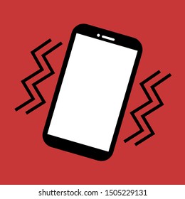 smartphone with blank white screen display in silent mode with vibration symbols isolated on red background. vector illustration 