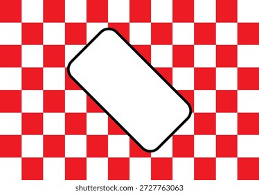Smartphone com tela branca em branco e vermelho e branco xadrez fundo