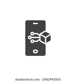 Smartphone with a blockchain vector icon. filled flat sign for mobile concept and web design. Decentralized Application glyph icon. Symbol, logo illustration. Vector graphics