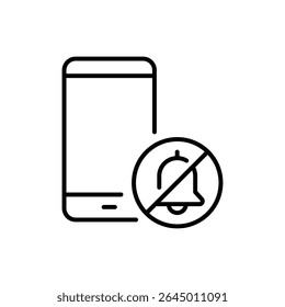 Smartphone com Vetor de Ícone de Notificação Bloqueado, Símbolo de Alerta Silencioso na Tela Externa, Design de Contorno para Desintoxicação Digital, Modo Mute, Tempo de Foco e Controle de Distração de Aplicativo