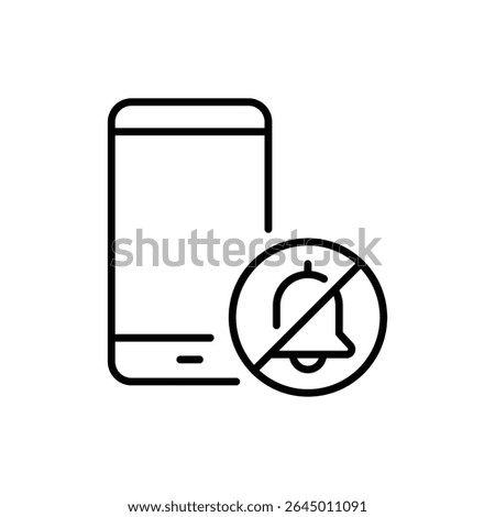 Smartphone with Blocked Notification Icon Vector, Silent Alert Symbol Outside Screen, Outline Design for Digital Detox, Mute Mode, Focus Time, and App Distraction Control