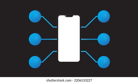 Smartphone and blue blank label on black background. vector.