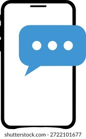Smartphone with blue chat bubble and typing dots, vector icon for mobile messaging,Smartphone with blue chat bubble and typing dots, vector icon for mobile messaging,
