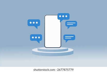 Smartphone mit blauen Chat Blasen auf Podium Handy
