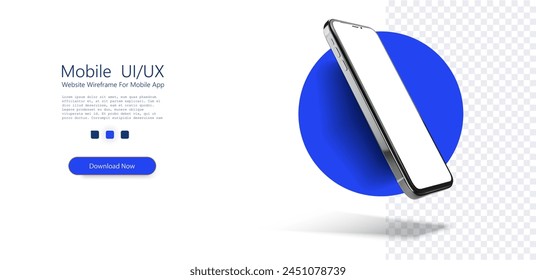 Smartphone with Blue Circle Background Floating on White. A modern smartphone appears to levitate over a white surface, backed by a vibrant blue circular shape, emphasizing its elegant design.
