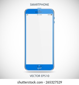 smartphone blue color with blank touch screen and flare isolated on grey background. realistic and detailed mobile phone mockup. stock vector illustration