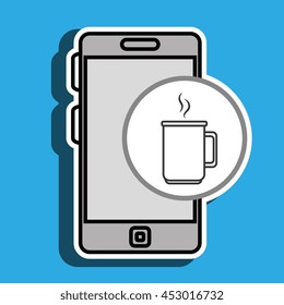 smartphone blue cup coffee isolated icon design, vector illustration  graphic 