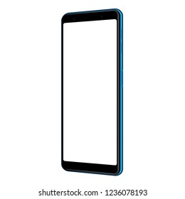 Smartphone Blue Mock Up With Blank Screen - Half Side View. Vector Illustration