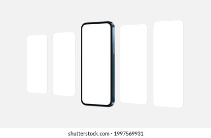 SmartPhone Blue Mockup Con Pantallas De Aplicación En Blanco, Perspectiva En Lado. Ilustración vectorial