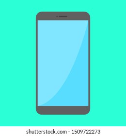 smartphone with blue screen display isolated on green background; smart digital device concept. vector illustration 
