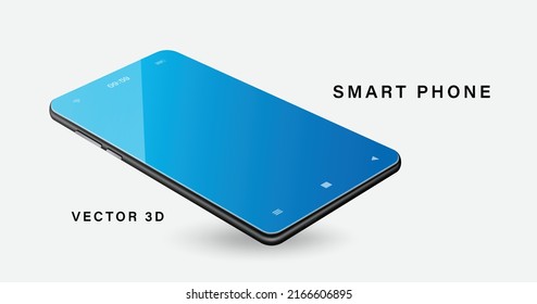 Smartphone with blue screen in oblique view,vector 3d virtual on white background for online communication and technology concept design