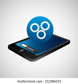 smartphone blue screen unlock team work vector illustration eps 10