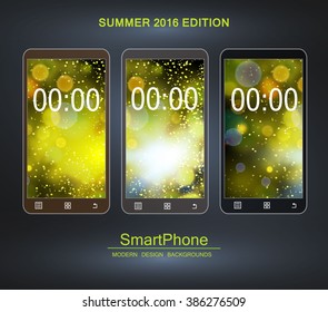 Smartphone with bokeh design backgrounds.  Vector Illustration