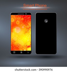 Smartphone with bokeh design backgrounds.  Vector Illustration