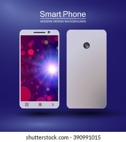 Smartphone with bokeh design backgrounds.  Vector Illustration