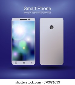 Smartphone with bokeh design backgrounds.  Vector Illustration