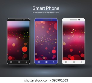 Smartphone with bokeh design backgrounds.  Vector Illustration