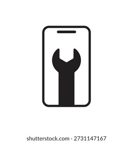 Smartphone with bold wrench mechanical glyph symbol