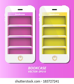 Smartphone with bookcase background on screen for ebook