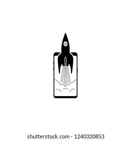 smartphone, booster, rocket vector icon for websites and mobile minimalistic flat design