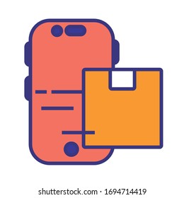 smartphone with box carton delivery service online and fill line and fill vector illustration design