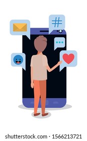 Smartphone and boy design, Digital technology communication social media internet web and wireless theme Vector illustration