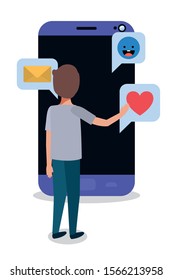 Smartphone and boy design, Digital technology communication social media internet web and wireless theme Vector illustration